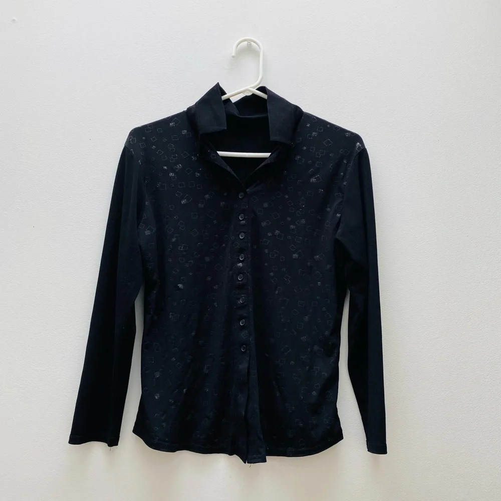 Vintage - Fun Collared Geometric Pattern Glitter Button Down Shirt
